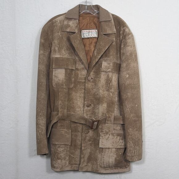 Vintage Montevideo Leather Factory Uruguay Brown Suede Blazer Jacket Mens - Picture 1 of 15